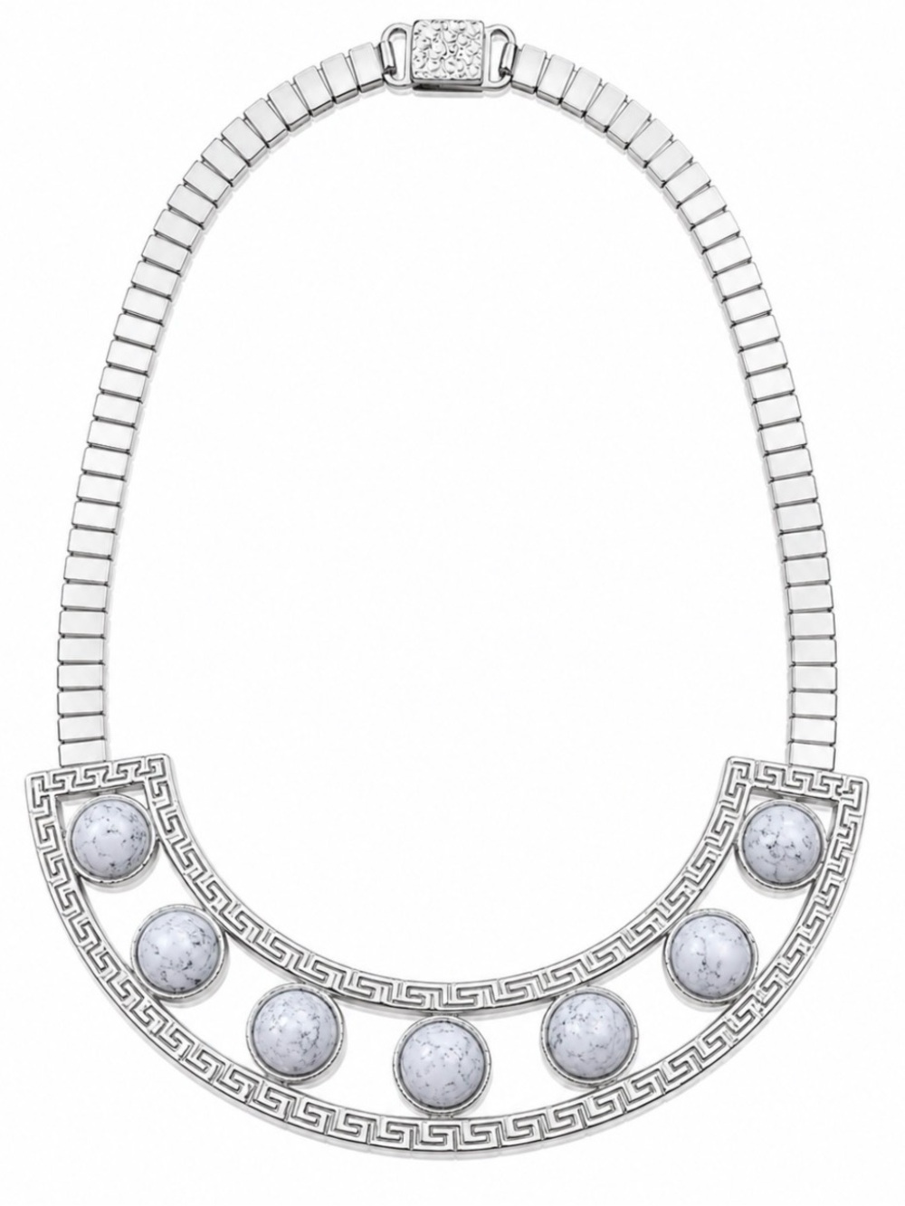 Silver-Tone White Stone Statement Necklace